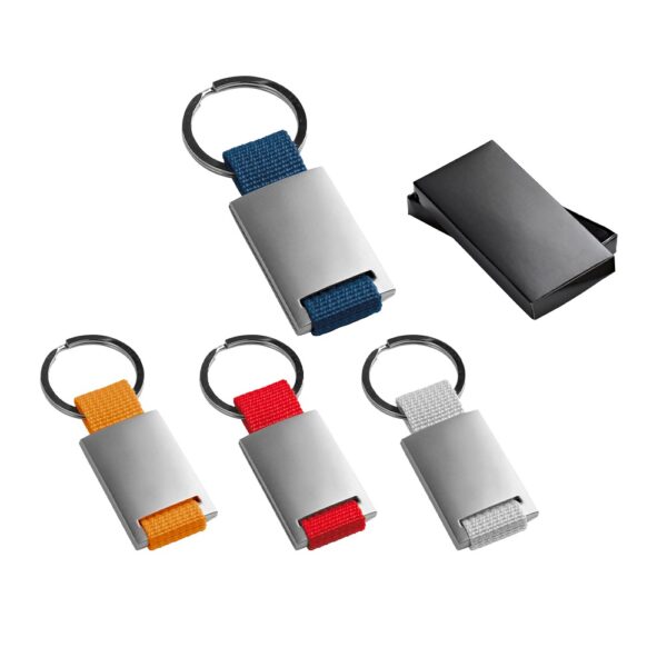 Llavero metal y cordura con logo para merchandising y regalos empresarios